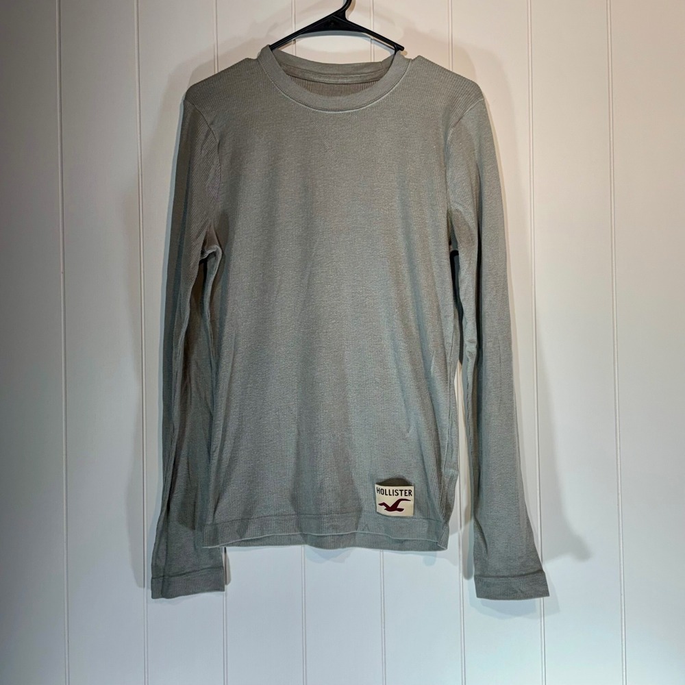 Hollister Mens Grey Long Sleeve Thermal Ribbed Crew Neck Shirt Size M